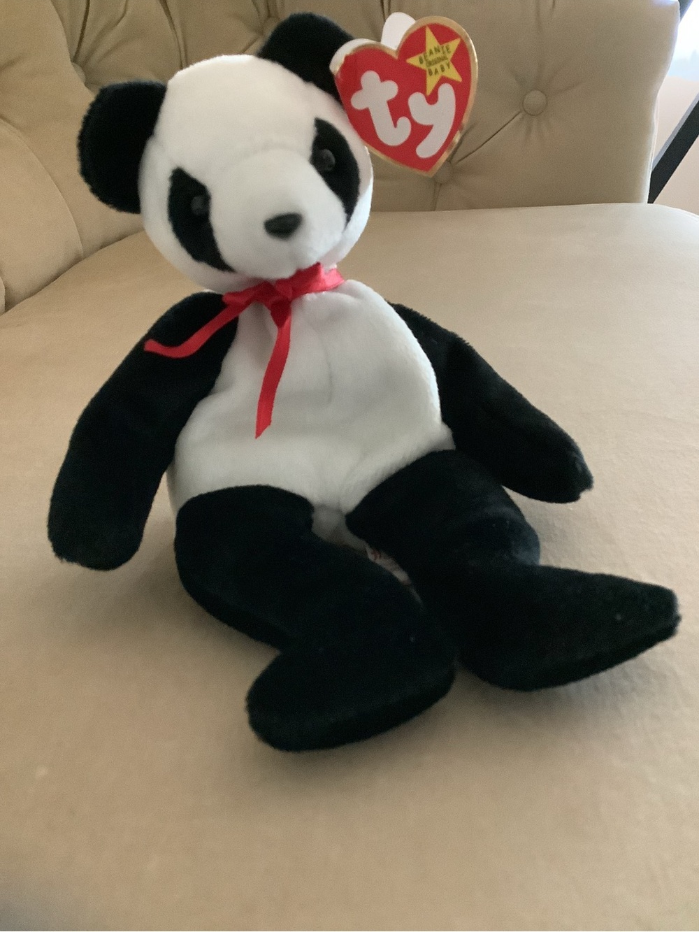 TY Beanie Baby Panda Plush Toy - Black & White - Fortune